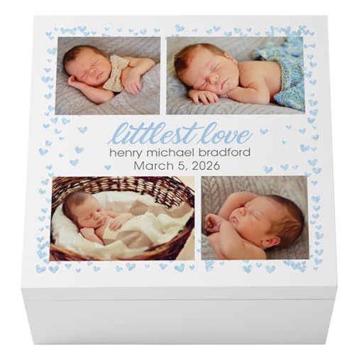 Let's Make Memories Personalized Keepsake Box for New Baby - Memento Storage - Memories Box - Nursery Decor - 12" Lx12 Wx6 H - Littlest Love - Blue - color: Littlest Love - Blue