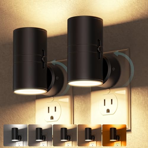 Night Lights Plug into Wall, 5CCT LED Night Light Plug in | Dusk to Dawn Sensor, 330° Swivel Plug, 0-100LM Adjustable Brightness, Dimmable NightLight, Hallway, Bedroom, Stairway, 2 Pack - color: Black-5CCT, size: 2 Pack