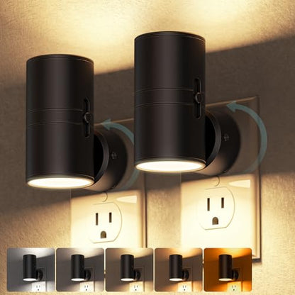 Night Lights Plug into Wall, 5CCT LED Night Light Plug in | Dusk to Dawn Sensor, 330° Swivel Plug, 0-100LM Adjustable Brightness, Dimmable NightLight, Hallway, Bedroom, Stairway, 2 Pack - color: Black-5CCT, size: 2 Pack