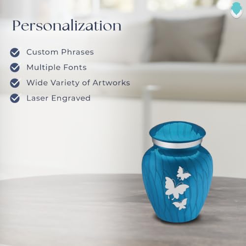 Keepsake Embrace Custom Engraved Butterflies Cremation Urn (Pearl Racing Blue) - color: Pearl Racing Blue