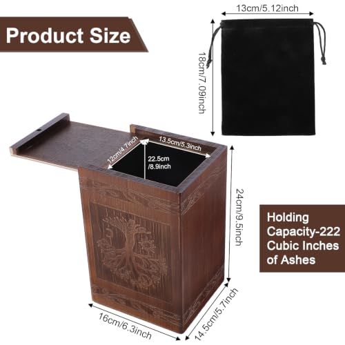 Wooden Cremation Urn with Satin Bag for Burial | Tree of Life Decorative Funeral Memorial Urns Box for Human Ashes Men Women Child or Pet Cat Dog, (222 Cubic Inch)