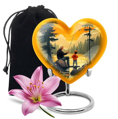 Fisherman Urn for Adult Ashes - Yellow Heart Keepsake for Female 8 Inch | Large Fishing Burial Cremation Urn for Human Ashes Adult Funeral Memorial - color: Fisherman-3, size: 10 Inch Large