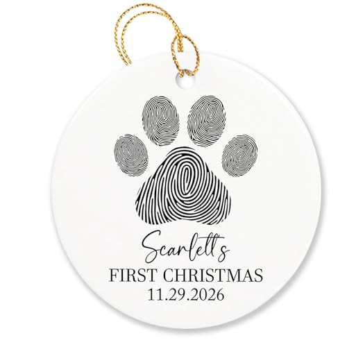 Personalized First Christmas Ornament Gift for Dad Mom Christmas 2026, Customized Name Dog Date Paw Ornament Xmas Keepsake Gift, Dog's First Xmas Tree Ornament, Pet Dog Paw 1st Christmas Ornament - color: First Christmas Ornament
