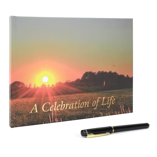 Funeral Guest Book - Celebration of Life Funeral Guest Book with Pen & Sign Card, Memorial Guest Book with Hardcover for 280 Guests - Space for Name, Address, Prayers, Memories & Family Tree