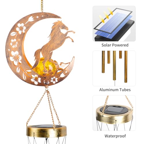 Solar Horse Wind Chimes - Unique Moon Hummingbird Design, for Mothers, Grandmothers, Sisters, Friends and Girls on Birthdays, Christmas, Thanksgiving and Mother's Day - color: Horse