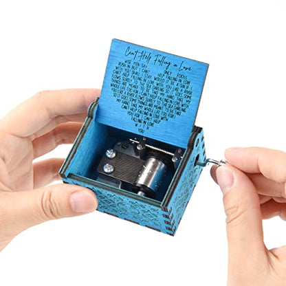 Can't Help Falling in Love Wood Music Box, Antique Engraved Music Boxes | Wooden Music Box Gifts for Lover, Boyfriend, Girlfriend, Husband,Wife (Blue) - color: Blue