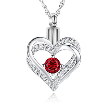 shajwo Cremation Jewelry Heart Urn Necklace for Ashes of Loved One - color: Silver-Red