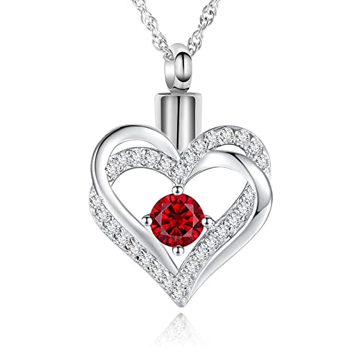 shajwo Cremation Jewelry Heart Urn Necklace for Ashes of Loved One - color: Silver-Red