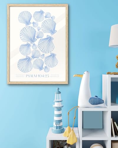 EcoHest 16x20 in Psalm 104:25 Coastal Seashell Framed Christian Wall Art - color: Framed Scripture, size: 20"L x 16"W