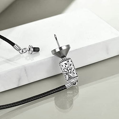 Sterling Silver Tree of Life Urn Necklace for Ashes Owl Necklace Pendant Charm for Women Memorial Gifts Keepsake Always in My Heart Memory Necklace Jewelry - style: 3D Bar Family Tree Pendant