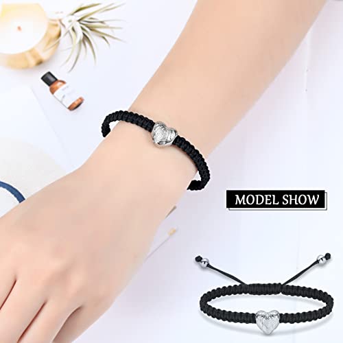 constantlife Heart Shape Urn Bracelet for Ashes Black Braided Rope Adjustable Bangle Cremation Jewelry Keepsake Memorial Gift for Women - color: Silver