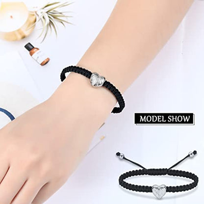 constantlife Heart Shape Urn Bracelet for Ashes Black Braided Rope Adjustable Bangle Cremation Jewelry Keepsake Memorial Gift for Women - color: Silver