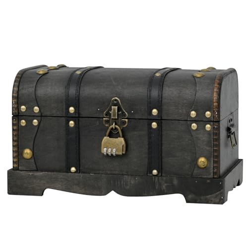 Vintage Wooden Treasure Chest Decorative Box with Lock,12", Black | Decorative wooden trunk For Storing Various Items, Such As Jewelry, Keepsakes, Documents, And More - color: Black, size: 12.2" x 7.1" x 7.1"