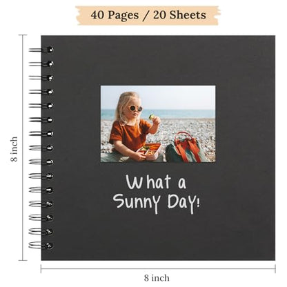 Scrapbook Photo Album 8"x8" 20 Sheets 40 Pages Hardcover Kraft Paper Black - color: Black, size: 8"x8" 20 Sheets