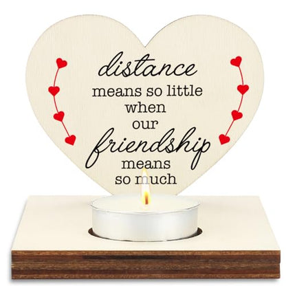 Heart Shaped Wooden Tealight Candle Holder, Long Distance Friendship Gift, Inspirational Quote Candle Holder for Best Friend, Birthday, Christmas, Farewell Candlestick Holders SLZ17 - color: I Was Strong