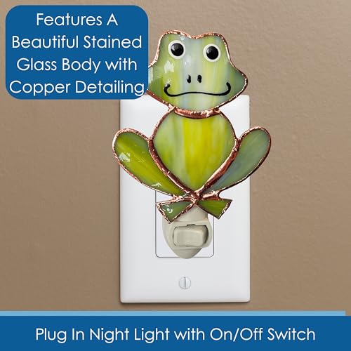 Gift Essentials Green Frog Plug-in Night Light - Stained Glass Nightlight | Green Frog Stained Glass Plug-in Nightlight with On/Off Rocker Switch. Includes One 4-Watt Replaceable Warm-Glow Bulb. - color: Frog