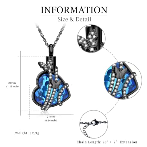 shajwo Butterfly Heart Urn Necklaces Cremation Jewelry for Ashes for Women Men Memorial Human Ashes Pendant - color: a-Black-blue