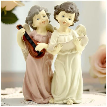 Musical Angel Duo Figurine, Singing and Playing Angels, 6.3 Inch | Hand-painted resin angel choir figurine for tabletops, Christmas displays and music rooms; a meaningful gift for women - color: Singing and Instrument Angel