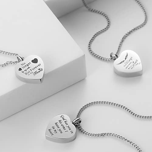 3 Pack Urn Necklace for Ashes Memorial Cremation Jewelry Ashes, Heart Silver Locket Stainless Steel Urns Pendant Keepsake with Different Words & Funnel Kit Bag
