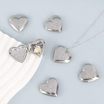 Framendino, 10 Pack Stainless Steel Locket Pendants Photo Frame Charms Heart I Love You for DIY Making