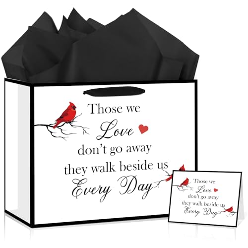 Cardinal Sympathy Gift Bag for Loss of Loved One Memorial Wrapping Paper Bag with Tissue Paper Sympathy Card Those We Love Don't Go Away Bag for Funeral Loss of Dog Pet Mom Dad Husband Bereavement - color: Cardinal