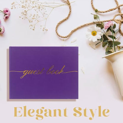 Elegant Wedding Guest Book - Perfect for Wedding Receptions, Baby Showers, Birthdays and Special Events - Polaroid Guest Book with 110 Lined Pages for Sign-in and Photos -Hardcover (Purple) - color: Purple