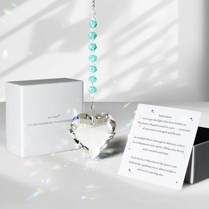 Hegelda Blue Birthday Gifts for Women Friendship Crystals Suncacther | Christmas Stocking Stuffer Mothers Day Gifts for Friends Coworkers Her Wife Mom Daughter Sister Aunt Heart - color: Light Blue