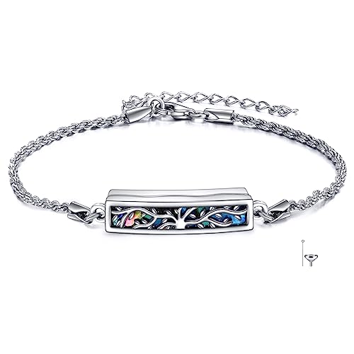 ONEFINITY Urn Bracelet for Ashes Abalone Shell Tree of Life/Hummingbird/Mountain/Butterfly/Dragonfly/Opal Bracelet Cremation Jewelry Gifts for Women - color: Tree of Life
