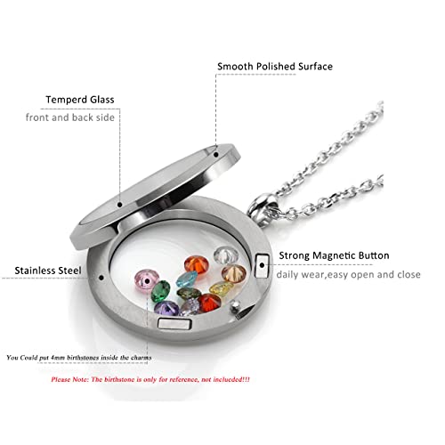 Jovivi 25mm/30mm Living Floating Memory Glass Locket Necklace - Stainless Steel Secure Buckle Closure - color: 25mm(Clear Locket)