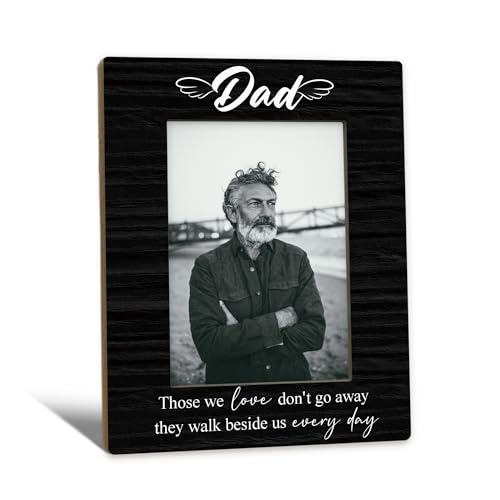 Dad Memorial Gifts Picture Frame 5x7, In Loving Memory Photo Frame, Memorial Gifts for Loss of Dad, They Walk Beside us Every Day Sympathy Wooden Picture Photo Frames for Desk Home Room Decor
