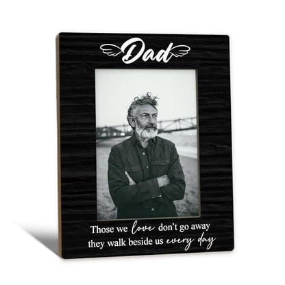 Dad Memorial Gifts Picture Frame 5x7, In Loving Memory Photo Frame, Memorial Gifts for Loss of Dad, They Walk Beside us Every Day Sympathy Wooden Picture Photo Frames for Desk Home Room Decor
