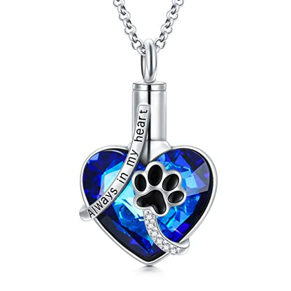 AOBOCO Heart URN Necklace S925 Sterling Silver Cremation Necklaces for Ashes Embellished with Crystals from Austria, Fine Keepsake Memorial Jewelry (Package including a Necklace/Pin/Funnel) - style: A7 Always in my heart