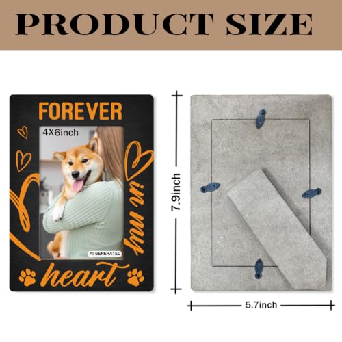 Pet Memorial Gifts, Farmhouse Wooden Picture Frames, Pet Sympathy Gift, Forever In My Heart, Gifts for Pets Owners and Dog Lovers, Dog Loss Sympathy Bereavement Gift, Holds 4 x 6 Inch Photo