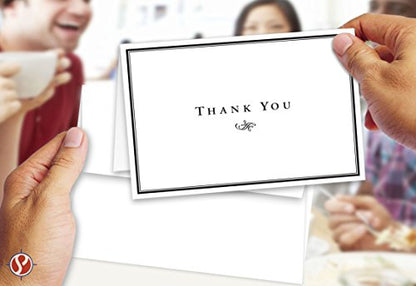 Thank You Cards For Small Business, Bulk Set of 25, 5x7" Folding Greetings, Ships Flat, Blank Inside + Envelopes - Elegant Design Note Card For Weddings, Bridal, Baby Shower, Graduation