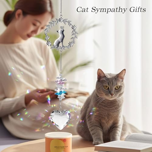 Hegelda Cat Memorial Gifts for Loss of Cat Crystal Suncatcher Ornaments | Pet Sympathy Gifts Stained Glass Decor, Remembrance Keepsake, In Loving Memory Passing Gift - style: Cat-Heart