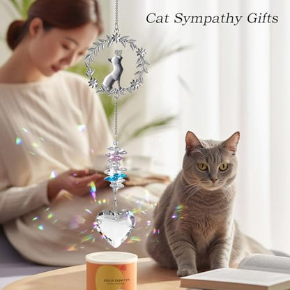 Hegelda Cat Memorial Gifts for Loss of Cat Crystal Suncatcher Ornaments | Pet Sympathy Gifts Stained Glass Decor, Remembrance Keepsake, In Loving Memory Passing Gift - style: Cat-Heart