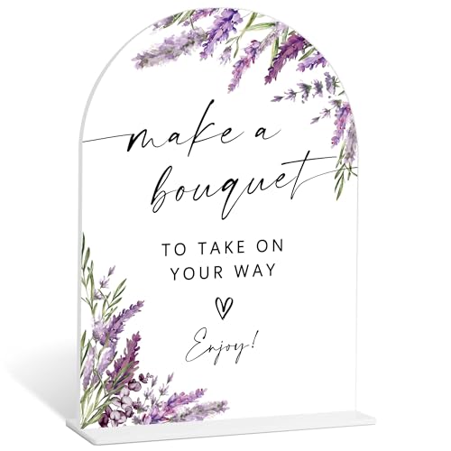 Bouquet Making Sign, Lavender Bridal Shower Decorations, Wedding Centerpieces for Tables, Engagement Party Decor, Acrylic Table Signs with Base for Wedding Reception and Bridal Party Decor, Q - color: Bouquet Making Sign-17