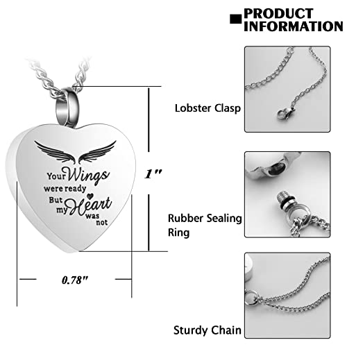 3 Pack Urn Necklace for Ashes Memorial Cremation Jewelry Ashes, Heart Silver Locket Stainless Steel Urns Pendant Keepsake with Different Words & Funnel Kit Bag