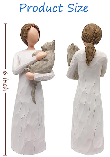 FRUMOASA Cat Angel Figurine 6" Loss of Cat Sympathy Memorial Gift Statue - color: Grey Cat