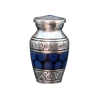 HLC Lovely Small Keepsake Urn - Blue Brass Hand Engraved Mini Memorial Affordable Keepsake Urn for Human Ashes (3 cu.in)
