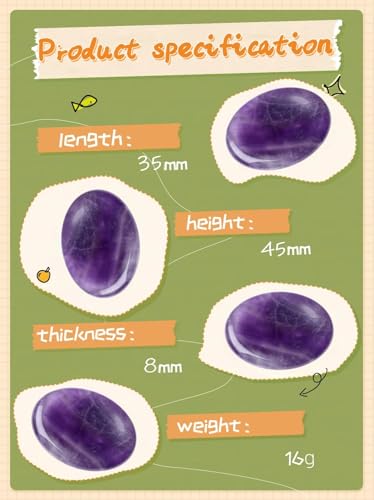 Thumb Worry Stone Amethyst Crystal Rock Crystals and Healing Stones Oval Natural Fidget Meditation Accessories Gemstones Trinkets Pocket Stress Relief Gifts Anxiety Relief Items for Women Men - color: Purple-amethyst