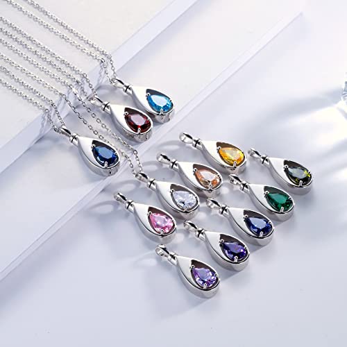 Sariel 925 Sterling Silver Teardrop Cremation Necklace for Ashes - color: Red