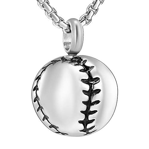 Oinsi Urn Necklace for Ashes Sport Keepsake Jewelry for Women Men Baseball Bat Cremation Urn Necklace Memorial Pendant with Filling Kits - color: Silver(Baseball )