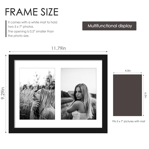 DUENPY 2 Pack 8.5x11 Collage Frame For 2 5x7 Photos Black - color: Black, size: 8.5x11（5x7 opening）-2 Pack