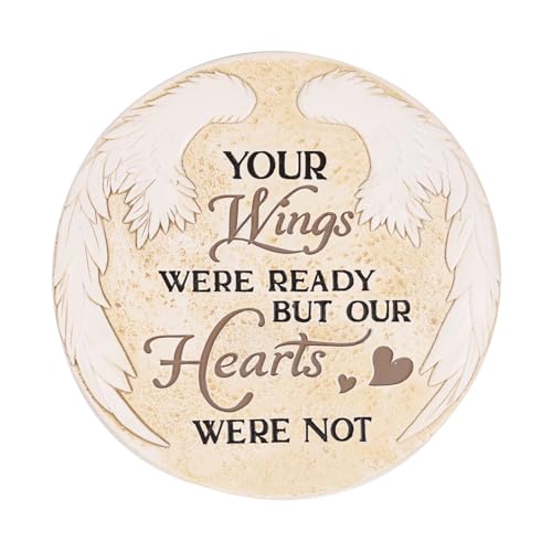 10 Inch Polyresin Memorial Garden Stone, Angel Wings Stepping Stones Outdoor, Memorial Gifts for Loss of Loved One, Décor for Homes, Lawn and Garden (Round Wings) - color: Round Wings