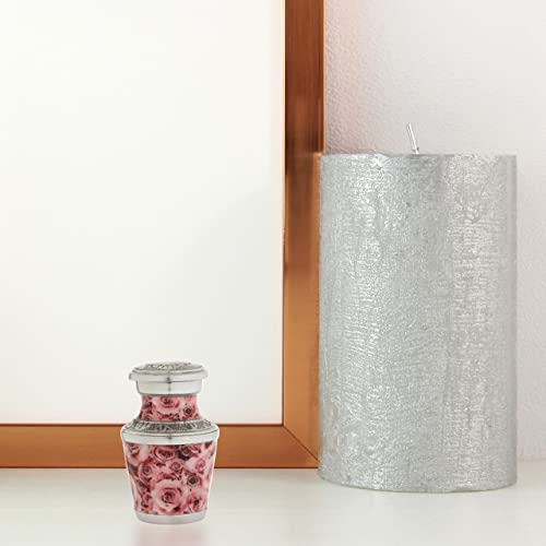 Bold & Divine Cremation Urns for Human Ashes - Decorative Brass Urns, Pink Rose Pattern, Small Keepsake Urn for Ashes Adult Female and Male, Funeral Urns