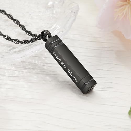 abooxiu Urn Necklace for Ashes Memorial Cremation Jewelry for Ashes Stainless Steel Ashes Jewelry Cube Ashes Necklace Bar Urn Pendant for Women Men - style: Engraved-With Me Always-Black