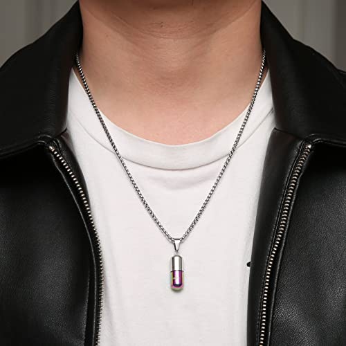 STWTR Stainless Steel Cylindrical Souvenir Capsule Pill Pendant Necklace, Cremated Ashes Pill Container Necklace - color: Purple