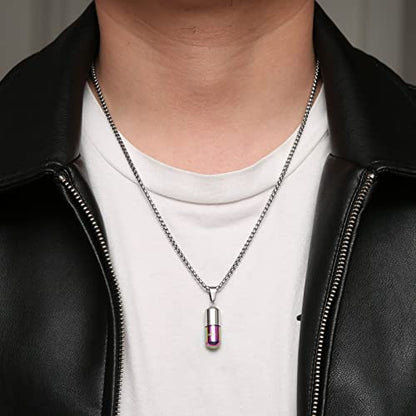 STWTR Stainless Steel Cylindrical Souvenir Capsule Pill Pendant Necklace, Cremated Ashes Pill Container Necklace - color: Purple
