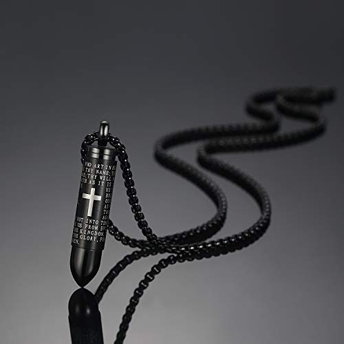 Mens Urn Necklace For Ashes Bullet Shape Cross Cremation Urn Jewelry - color: Black Chain